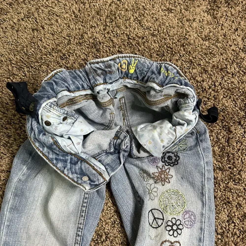 Vintage Y2K Girls Sz 8 Mudd Baby Flare Hippie Peace Sign Flare Jeans - Picture 4 of 16